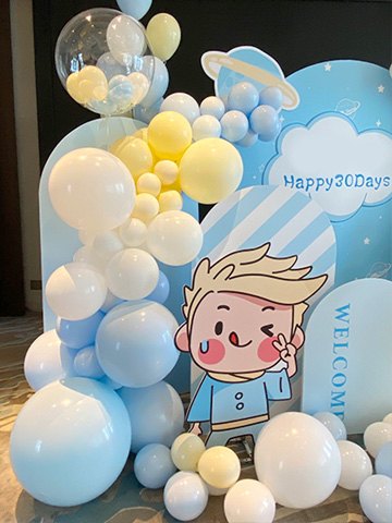 小王子👑满月宴男宝宝30天🎉弥月宴会厅气球背景